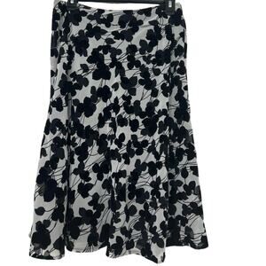 Vintage Judith Hart Y2K Black Floral Velvet Burnout Midi Skirt 12P Dark Romantic